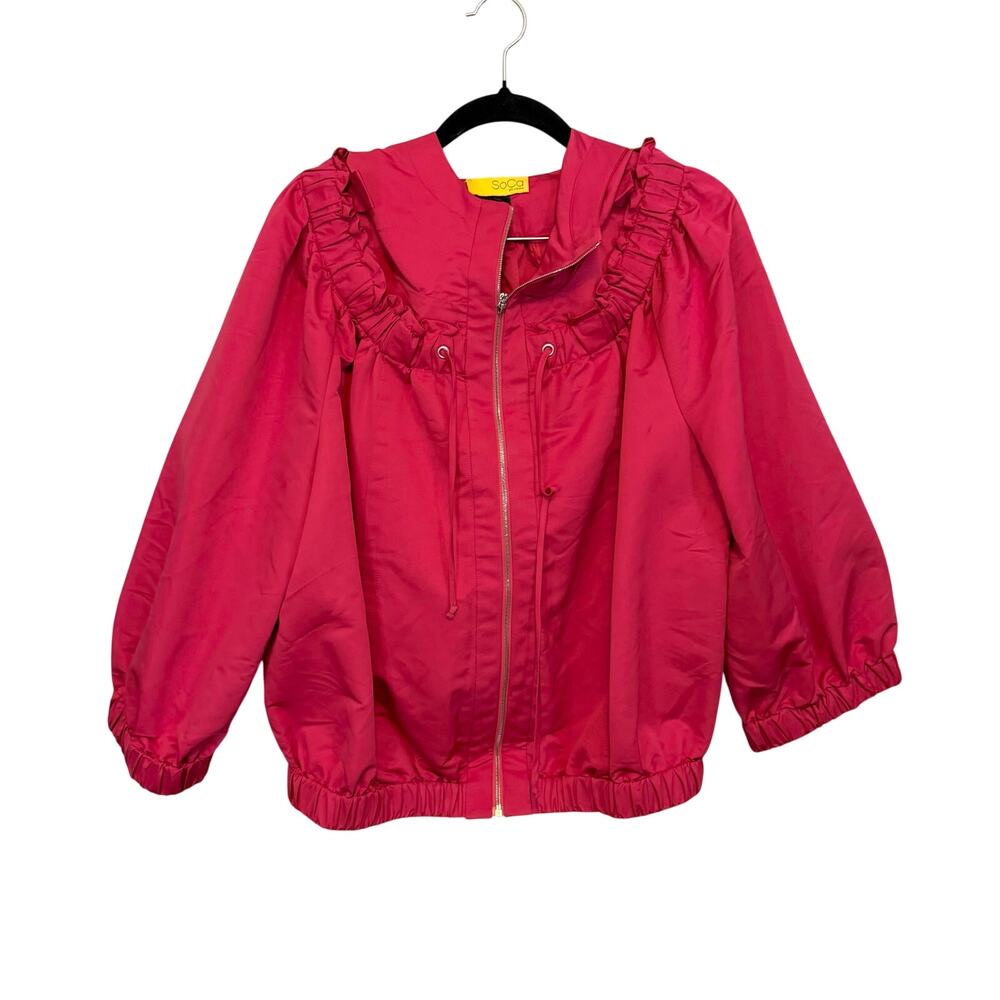 SoCa St John Windbreaker Jacket Large Pink Bomber Hooded Gorpcore Outdoor Hiking - Picture 1 of 7